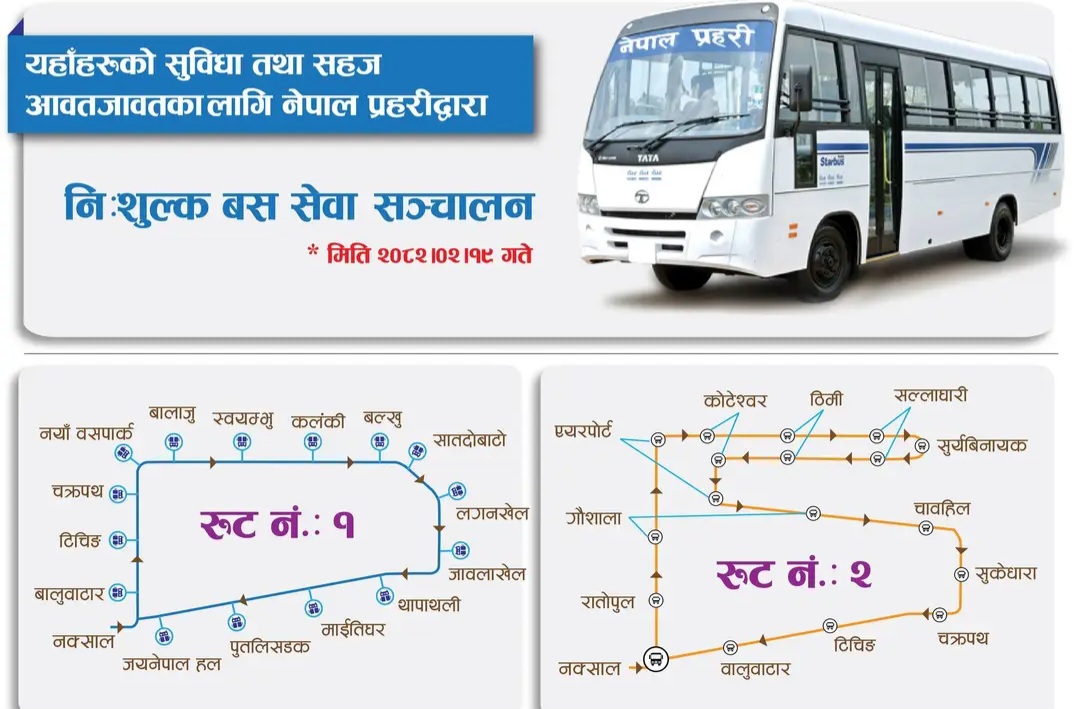 यातायात बन्दको विकल्पमा काठमाडौ उपत्यकामा प्रहरीको निशुल्क यातायात सेवा